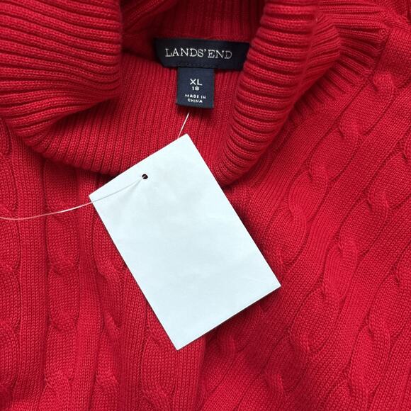 Lands’ End Cable Knit Sweater Women’s XL 18 Red Turtleneck 100% Cotton Stretch - Picture 9 of 12